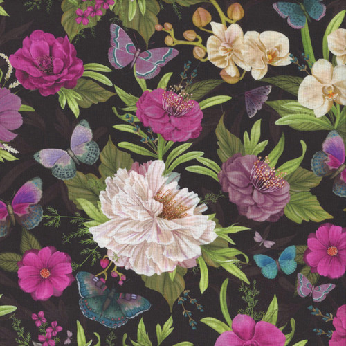 Wilmington Prints Fabrics Midnight Garden Danielle Leone Large Flowers Black