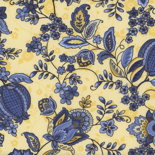 Henry Glass Fabrics Blackbirds Calling Jan Mott Yellow Jacobean Floral