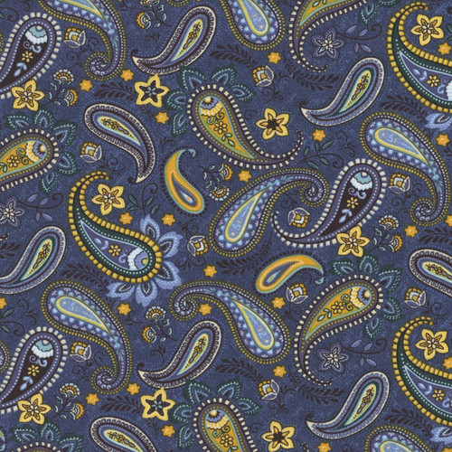 Henry Glass Fabrics Blackbirds Calling Jan Mott Blue Floral Paisley