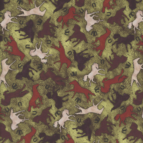 Quilting Treasures Fabrics Horse Country Dan Morris Green Horse Silhouettes