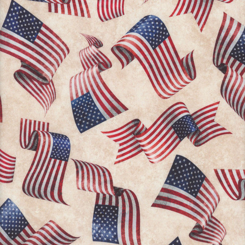 Quilting Treasures Fabrics American Spirit Dan Morris Cream Tossed Flags