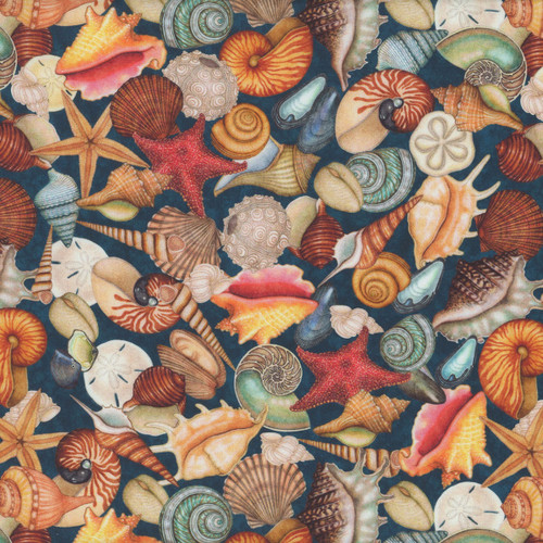 Quilting Treasures Fabrics Endless Blues Dan Morris Navy Sea Shells