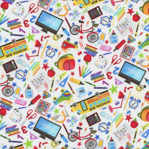 Timeless Treasures Fabrics Back To School Back to School Supply White