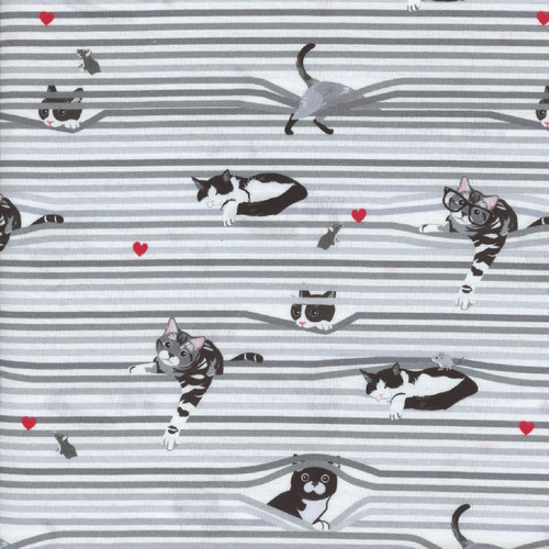 Timeless Treasures Fabrics Feline Good! Peekaboo Shade Cats White