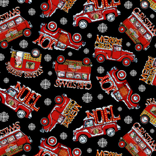 Timeless Treasures  Fabrics Frosty Delights Christmas Trucks & Campers Black