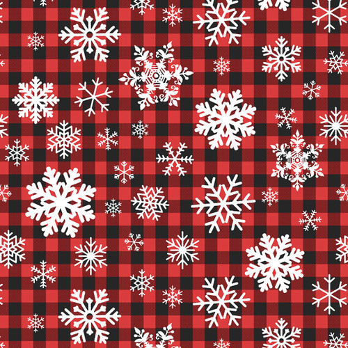 Timeless Treasures  Fabrics Frosty Delights Snowflakes On Buffalo Plaid Red