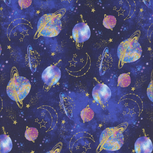 Timeless Treasures Fabrics Galaxy Metallic Planetary System Navy