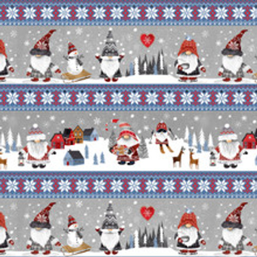 Timeless Treasures  Fabrics Nordic Gnomes Nordic Gnomes 11 Inch Repeating Stripes Grey