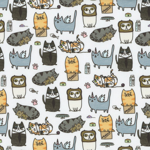 Timeless Treasures Fabrics Quirky Cats Silly Kitties White