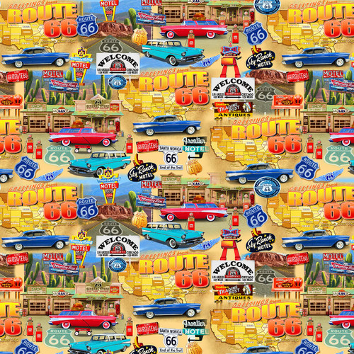 Timeless Treasures Fabrics Route 66 Route 66 Collage Multi