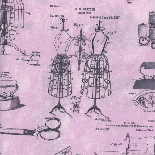 Timeless Treasures Fabrics Sewing Studio Sewing Schematic Pink