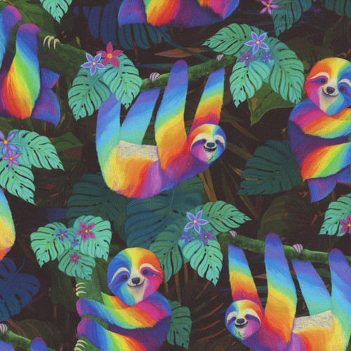 Timeless Treasures Fabrics Slow & Steady Sloth On Tree Branches Black