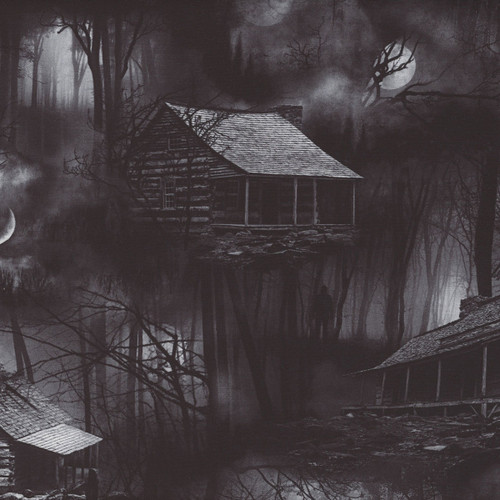 Timeless Treasures Fabrics Wicked Spooky Cabins In The Woods Smoke