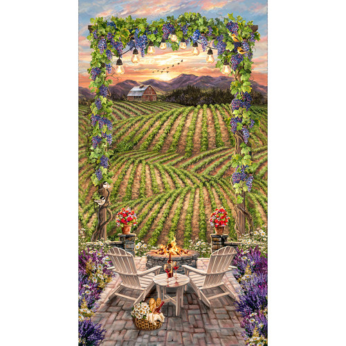 Timeless Treasures Fabrics Wine Country Beautiful Vineyard Sunset Multi