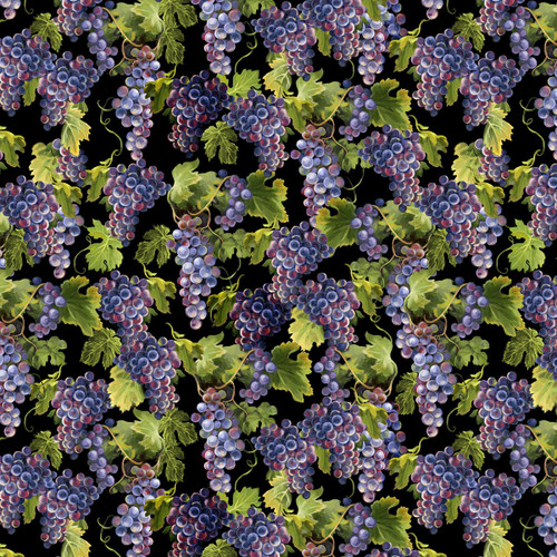 Timeless Treasures Fabrics Wine Country Grapes Vines Black