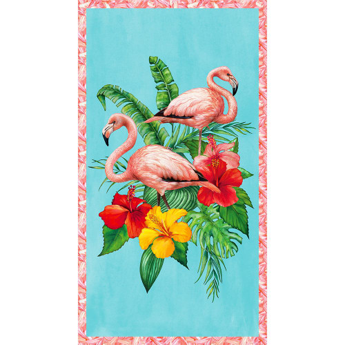 Windham Fabrics Tropical Paradise Turquoise Flamingo Paradise Panel