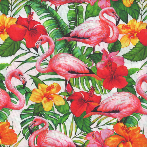 Windham Fabrics Tropical Paradise Ivory Flamingos