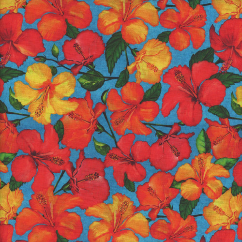 Windham Fabrics Tropical Paradise Cyan Hibiscus