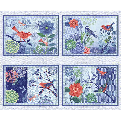 Studio E Fabrics Bella Blue Birds Placemats Panel