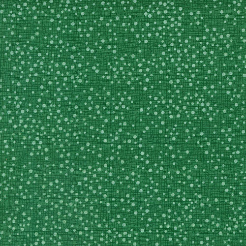 Moda Fabrics Winterly Robin Pickens Thatched Dotty Pine, green fabric with evenly distributed small white dotted pattern.