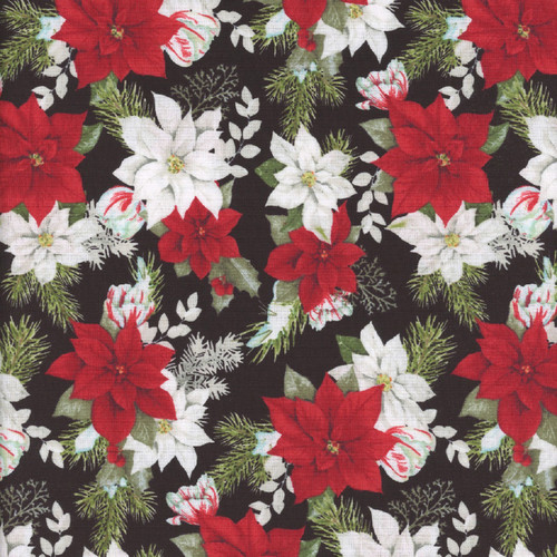 Wilmington Prints Cardinal Cozy Nancy Mink Seasonal Floral All Over Black