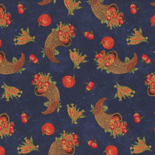 Wilmington Prints Gnome-kin Patch Susan Winget Cornucopia Toss Navy