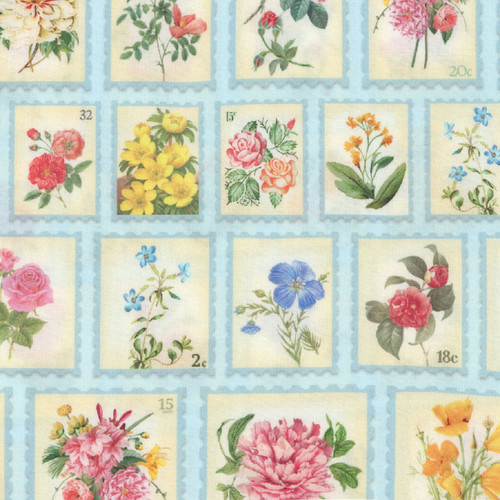 Timeless Treasures  Fabrics Belle Fleur Floral Postage Stamps Multi
