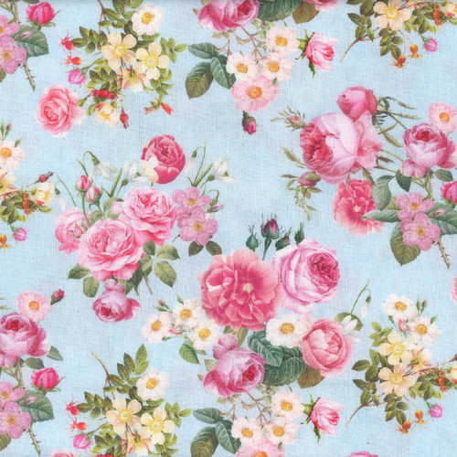 Timeless Treasures  Fabrics Belle Fleur Floral Bouquet Blue
