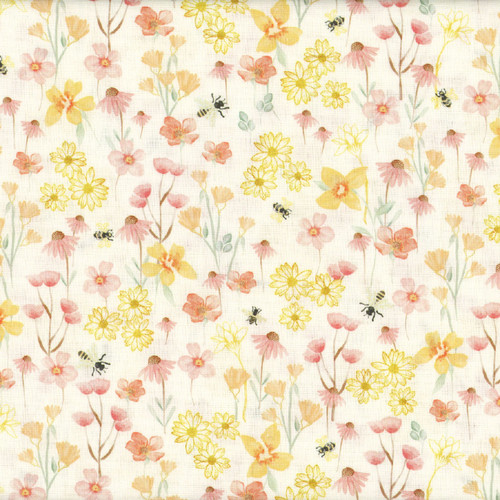 Timeless Treasures  Fabrics Home Sweet Home Flying Bee & Florals Multi