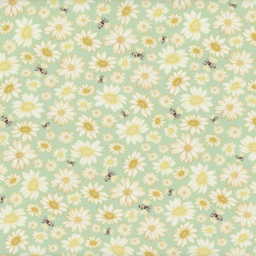 Timeless Treasures  Fabrics Home Sweet Home Tossed Flowers & Bees Sage