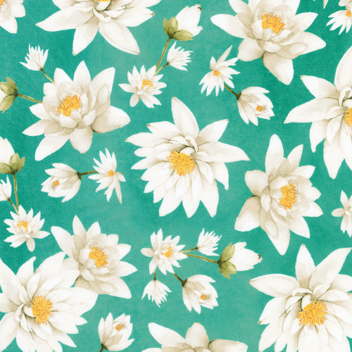 Robert Kaufman Fabrics Lotus And Koi by Laura Wan Lotus Mint