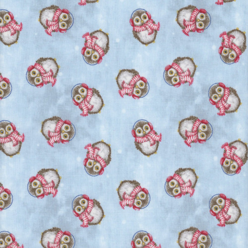 Henry Glass Fabrics Magical Menagerie Baby Owls in Scarves Blue Multi
