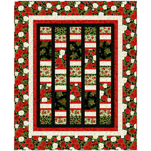 Timeless Treasures Fabrics Winter Rose Focal Season Christmas Throw Size Quilt Kit