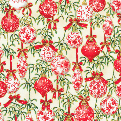 Robert Kaufman Fabrics Holiday Flourish Festive Finery Ornaments Cream