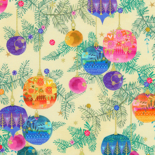 Robert Kaufman Fabrics Holy Night by Lynn Horrabin Ornaments Cream