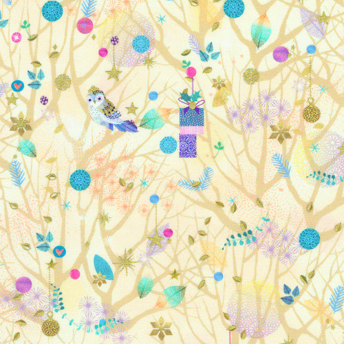 Robert Kaufman Fabrics Holy Night by Lynn Horrabin Trees Cream