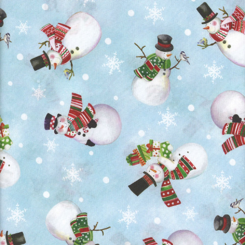 Clothworks Fabrics Sue Zipkin Snowman Christmas Snowmen Teal