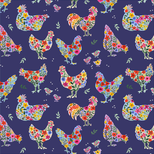 Windham Fabrics Chicken Littles Chicks in the Garden Blueberry