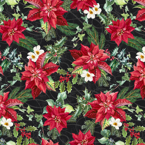 Windham Fabrics Holiday Splendor Crimson Blooms Black