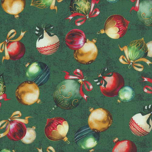 Windham Fabrics Holiday Splendor Dashing Ornaments Evergreen