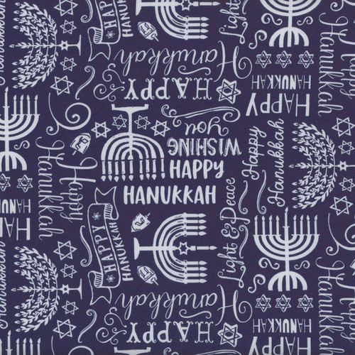 Timeless Treasures Fabrics Hanukkah Navy Menorah & Happy Hanukkah Text