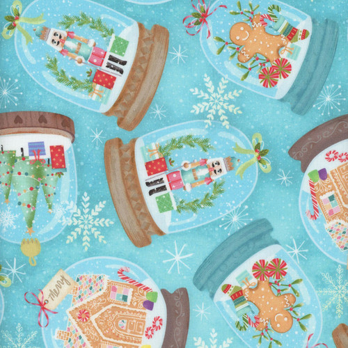 Timeless Treasures Fabrics Gingerbread Dreams Turquiose Snowglobes