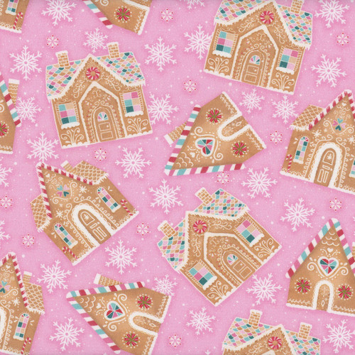 Timeless Treasures Fabrics Gingerbread Dreams Pink Gingerbread House
