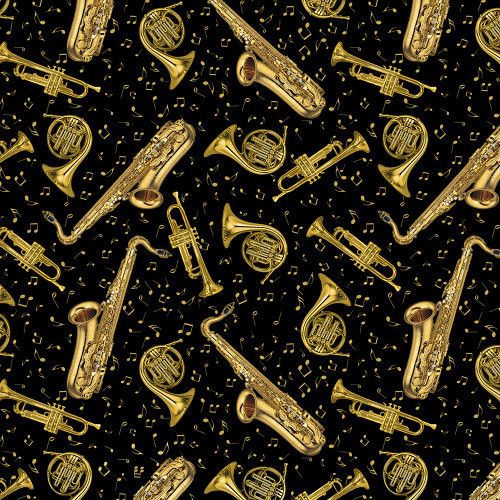 Timeless Treasures Fabrics Classical Music Black Grand Pianos & Music Notes