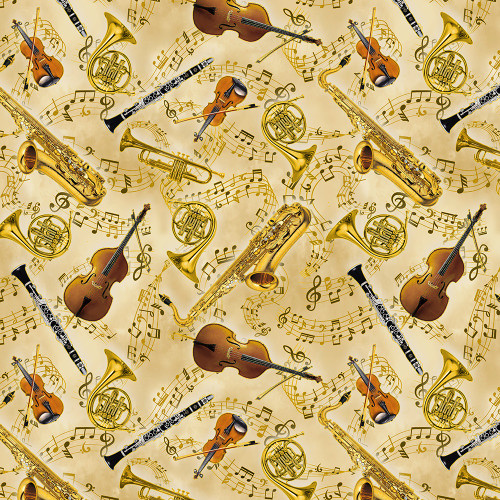 Timeless Treasures Fabrics Classical Music Gold Symphony Instruments