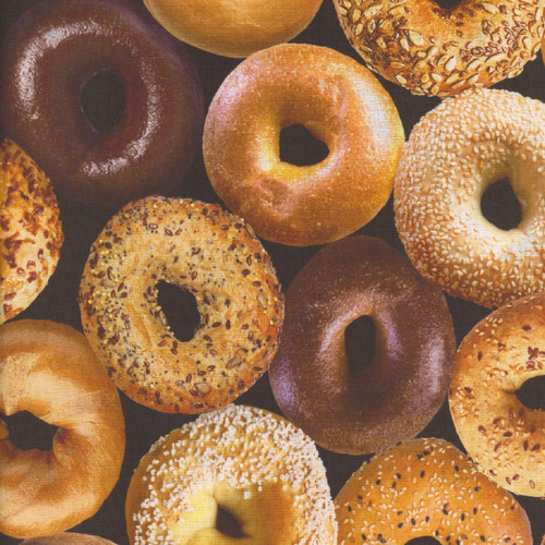 Timeless Treasures Fabrics What's For Breakfast? Black Bagels