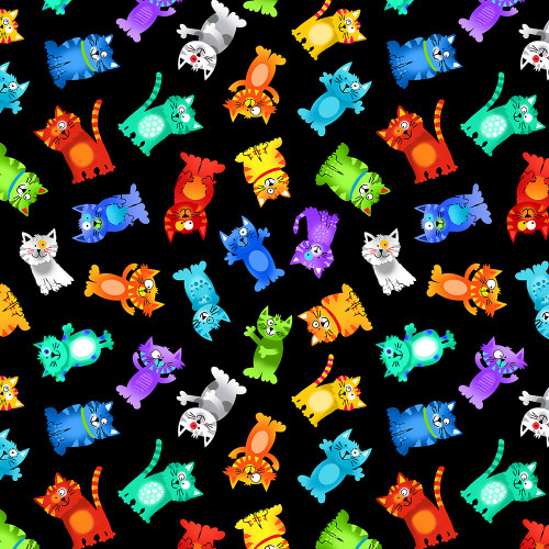 Timeless Treasures Fabrics Live Love Meow Brite Tossed Rainbow Cats