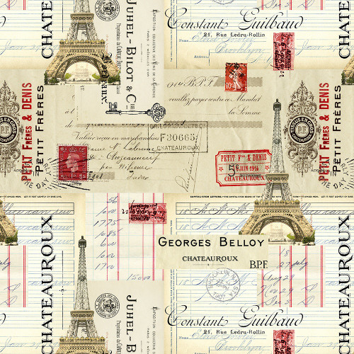 Timeless Treasures Fabrics Rendezvous Beige Paris Postcard & Stamps