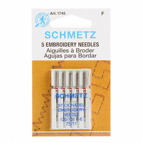 Schmetz Embroidery Machine Needles, Size 11/75 - 5/pkg.
