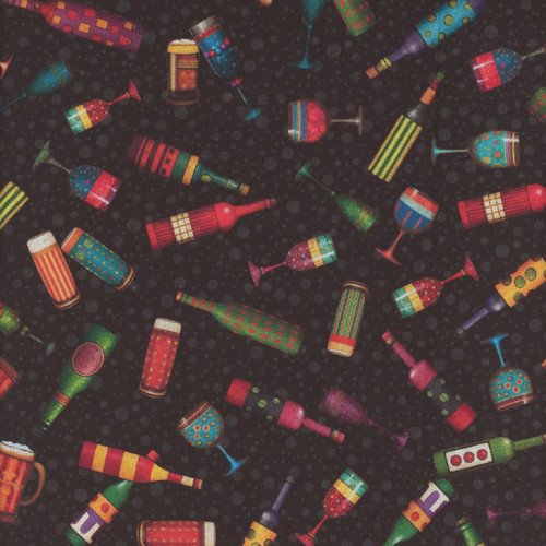 Quilting Treasures Fabrics Christmas Party Animals Dan Morris Mixed Drinks Black